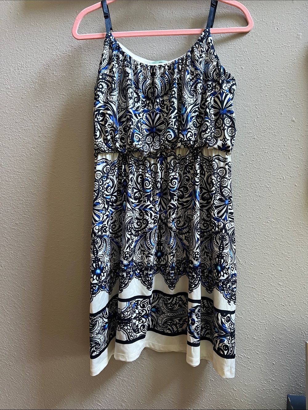 Maurices Cream Mini Dress with Blue and Black Paisley Print